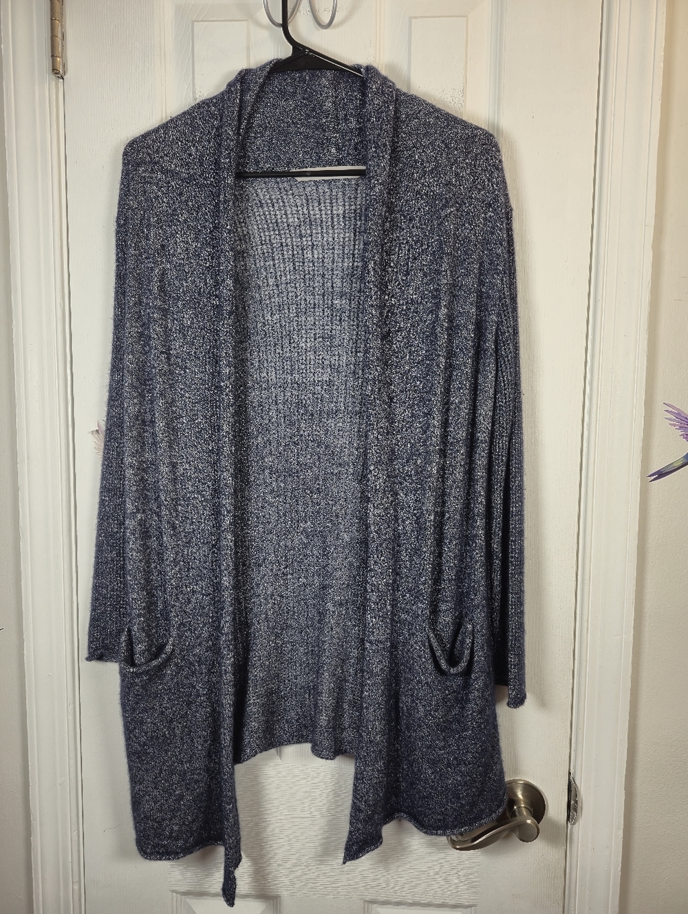 Athleta Cabrillo Knit Cashmere & Linen Blend Navy Blue Open Cardigan Size S